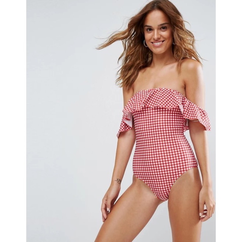 Warehouse Gingham Red One Piece Bathing Suit Xs/S